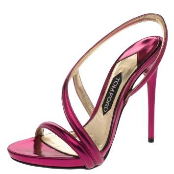 Pre Owned Tom Ford Metallic Pink Leather Slingback Sandals Size 38.5