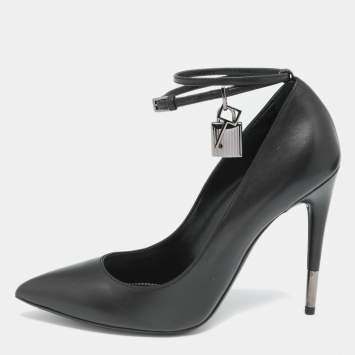 Pre Owned Tom Ford Black Leather Padlock Ankle Wrap Pointed Toe Pumps Size 40
