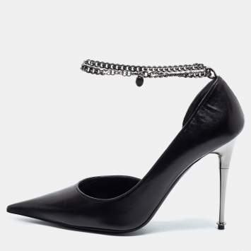 Pre Owned Tom Ford Black Leather Ankle Chain Pumps Size 40