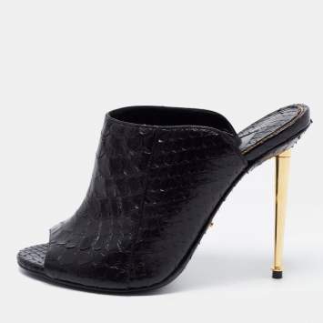 Pre Owned Tom Ford Black Python Open Toe Mules Size 37.5