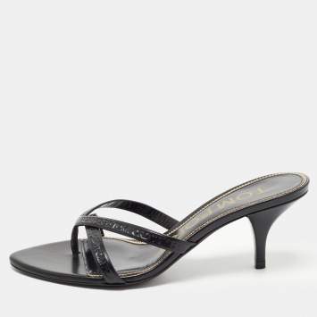 Pre Owned Tom Ford Black Leather Logo Printed Slide Sandal Size 36 