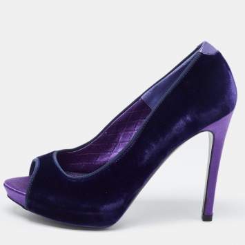 Pre Owned Tom Ford Purple Velvet Peep Toe Pumps Size 36