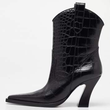 Pre Owned Tom Ford Black Croc Embossed Leather Western Ankle Boots Size 36