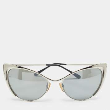 Pre Owned Tom Ford Silver Mirrored Natasya TF304 Cat Eye Sunglasses