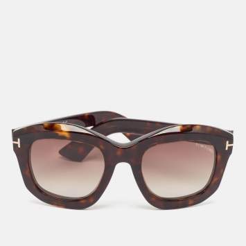Pre Owned Tom Ford Brown Tortoise Gradient Julia TF 582 Square Sunglasses