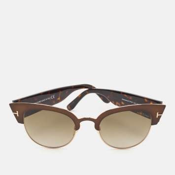 Pre Owned Tom Ford Brown/ Tortoise Acetate Rose Gold Tone Sunglasses
