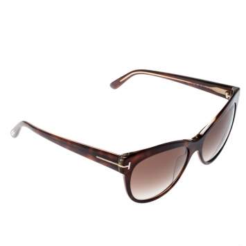 Pre Owned Tom Ford Havana/Brown Gradient TF430 Lily Cat Eye Sunglasses