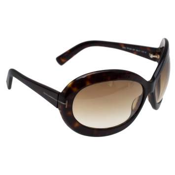 Pre Owned Tom Ford Dark Havana/ Brown Gradient TF428 Edie Oval Sunglasses