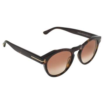 Pre Owned Tom Ford Havana Brown/Brown Gradient FT615 Margaux-02 Round Sunglasses