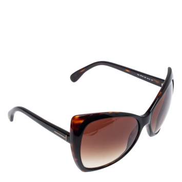 Pre Owned Tom Ford Dark Havana/ Brown Gradient TF175 Nico Oversized Sunglasses