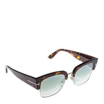 Pre Owned Tom Ford Brown Havana/Green Gradient Dakota TF554 Clubmaster Sunglasses