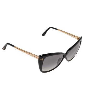 Pre Owned Tom Ford Black/ Smoke Gradient FT0512 Reveka Cat Eye Sunglasses