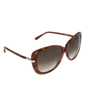 Pre Owned Tom Ford Blonde Havana/ Grey Gradient TF324 Butterfly Sunglasses