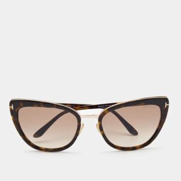Pre Owned Tom Ford Brown Tortoise Simona Gradient Cat Eye Sunglasses