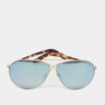 Pre Owned Tom Ford Brown/Blue Eva TF374 Mirror Aviator Sunglasses