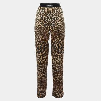 Pre Owned Tom Ford Brown Leopard Print Silk Wide Leg Pants S
