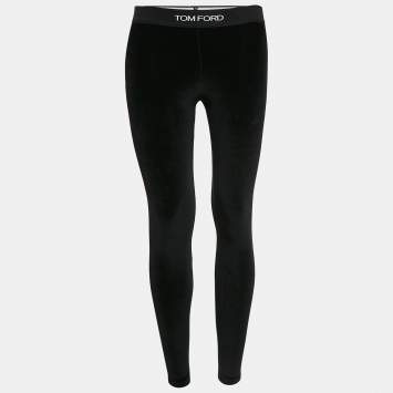 Pre Owned Tom Ford Black Velvet Jersey Logo Detail Leggings XS