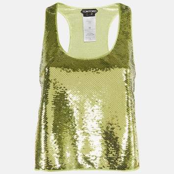 Pre Owned Tom Ford Green Sequin Slit Detail Tank Top XS
