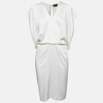 Pre Owned Tom Ford White Sateen Draped Mini Dress M