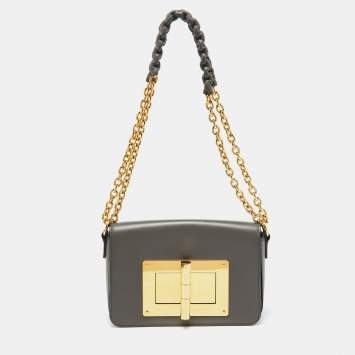 Pre Owned Tom Ford Grey Leather Small Chain Natalia Shoulder Bag