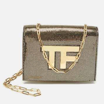 Pre Owned Tom Ford Gold Suede TF Flap Chain Clutch
