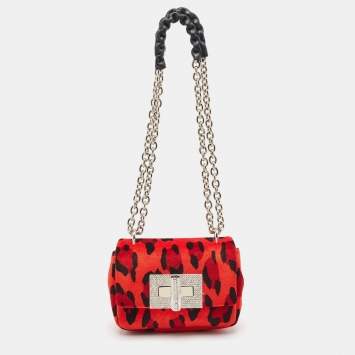 Pre Owned Tom Ford Red/Black Leopard Print Fabric Natalia Chain Shoulder Bag