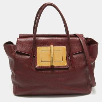Pre Owned Tom Ford Dark Red Leather Turn-Lock Natalia Tote