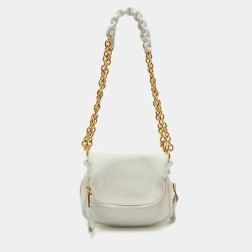 Pre Owned Tom Ford White Leather Mini Jennifer Shoulder Bag