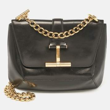 Pre Owned Tom Ford Black Leather Tara Chain Shoulder Bag