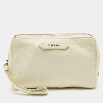 Tom Ford Off White Leather Wristlet Pouch