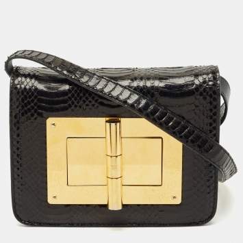 Pre Owned Tom Ford Black Watersnake Leather Small Natalia Crossbody Bag