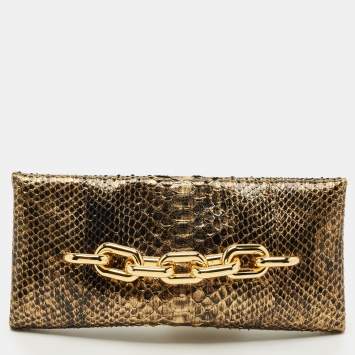 Pre Owned Tom Ford Gold/Black Python Chain Detail Clutch