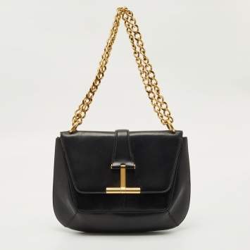 Pre Owned Tom Ford Black Leather Tara Chain Shoulder Bag