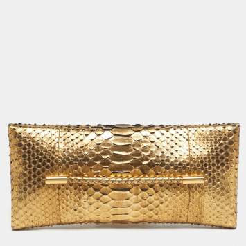 Pre Owned Tom Ford Gold Python Ava Clutch