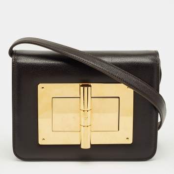 Pre Owned Tom Ford Dark Brown Leather Small Natalia Crossbody Bag