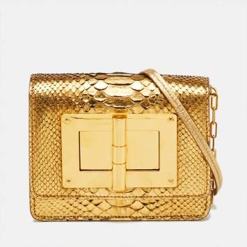 Pre Owned Tom Ford Metallic Gold Python Natalia Chain Crossbody Bag