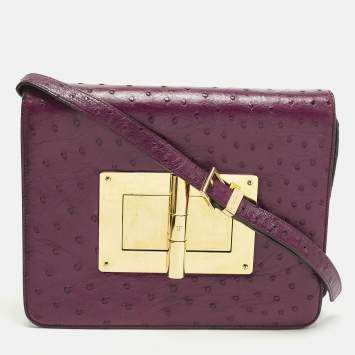 مملوكة مسبقًا Tom Ford Natalia Large Purple Ostrich Shoulder Bag