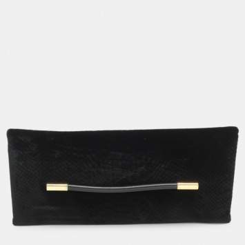 Pre Owned Tom Ford Ava Black Python Print Velvet Clutch