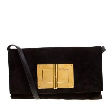 Pre Owned Tom Ford Dark Brown Nubuck leather Natalia Convertible Clutch