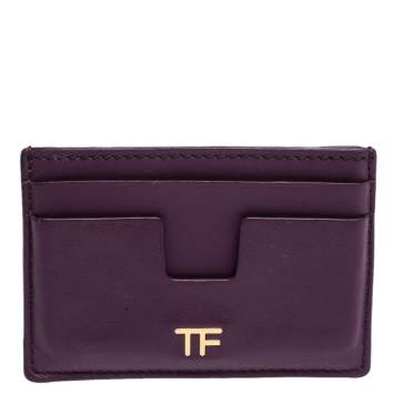 Pre Owned Tom Ford Purple Leather T Bar Card Holder 