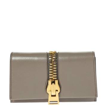 Pre Owned Tom Ford Beige Small Zip Front Leather Clutch