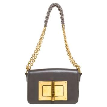 Pre Owned Tom Ford Grey Leather Small Chain Natalia Shoulder Bag