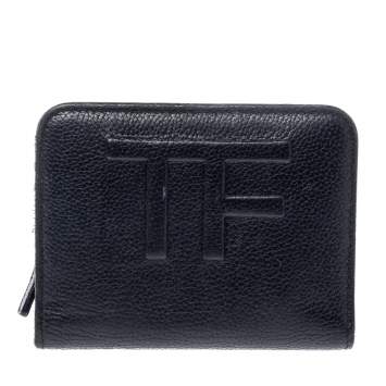 Pre Owned Tom Ford Black Leather Compact Wallet