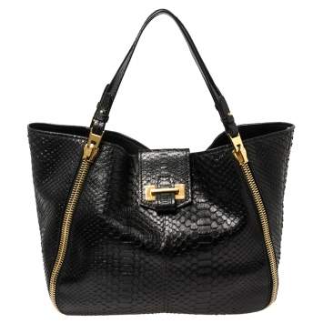 Pre Owned Tom Ford Black Python Medium Sedgwick Zip Tote