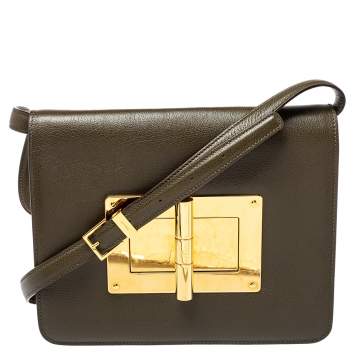 Pre Owned Tom Ford Olive Green Leather Large Natalia Shoulder Bag