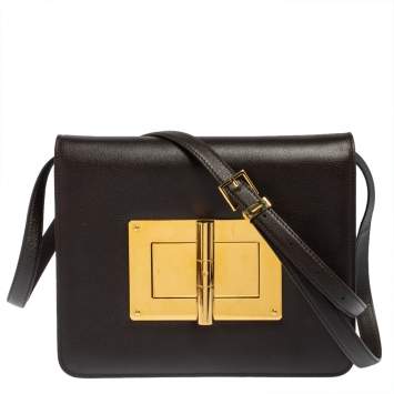 Pre Owned Tom Ford Chocolate Brown Leather Large Natalia Shoulder Bag