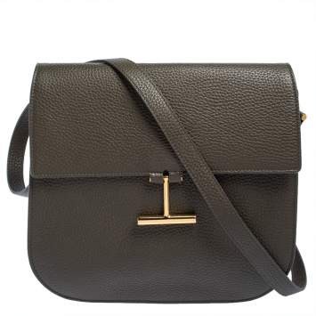 Pre Owned Tom Ford Dark Olive Green Leather Tara Crossbody Bag