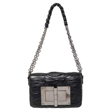 Pre Owned Tom Ford Black Pleated Leather Medium Natalia Chain Shoulder Bag