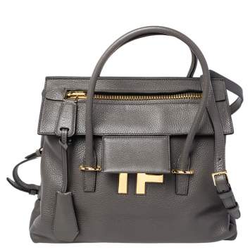 Pre Owned Tom Ford Grey Leather TF Icon Satchel 