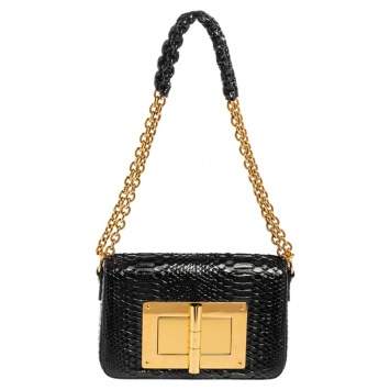 Pre Owned Tom Ford Black Python Natalia Chain Shoulder Bag